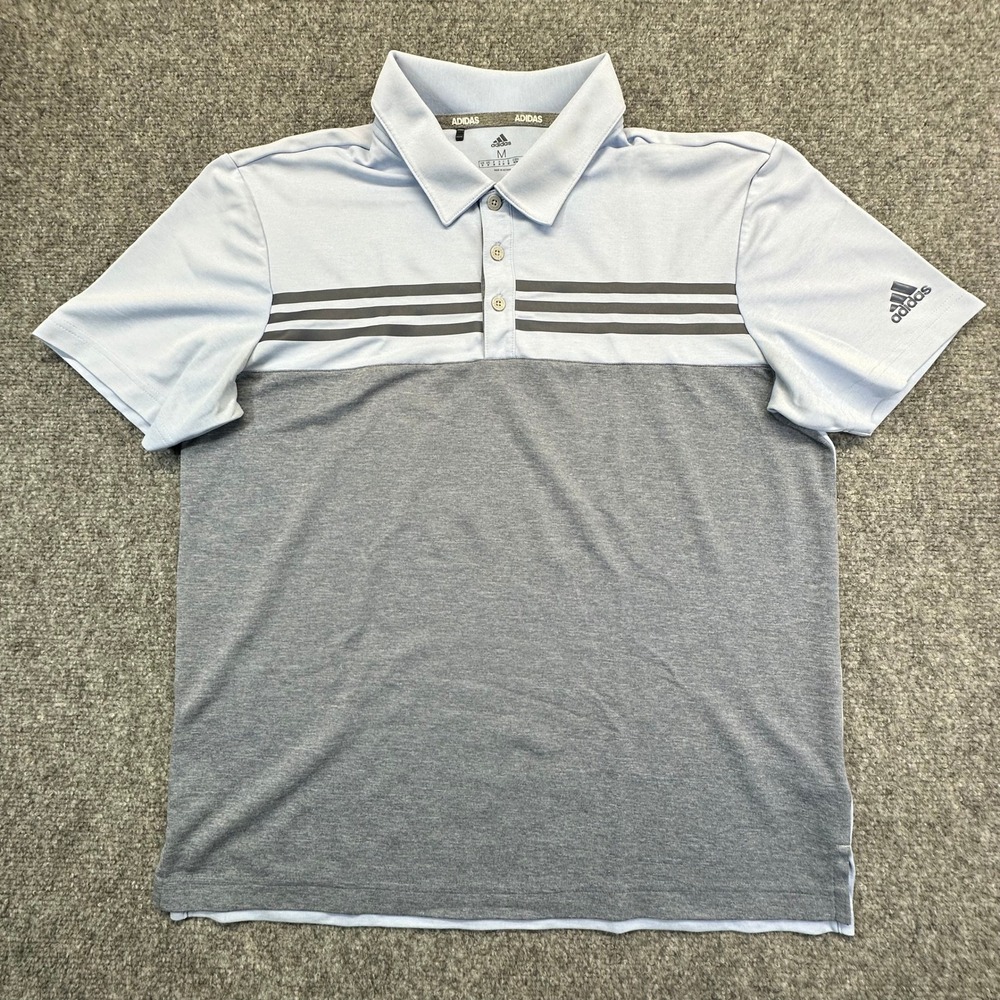 Adidas Golf Polo‎ Shirt Mens Medium Blue Gray DX4586 Short Sleeve Striped